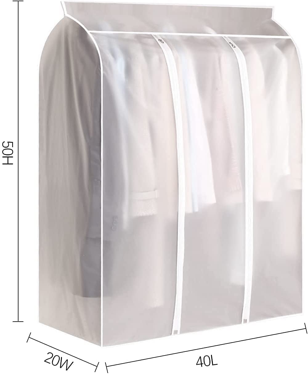ABPETE Garment Rack Cover, Dustproof Waterproof Garment Bags for Hanging Clothes Clothing Storage Bag with Zipper for Closet Storage, Hanging Shirts, Coats, Dresses, Suits, Seal Closets(2 Pcs 50'')
