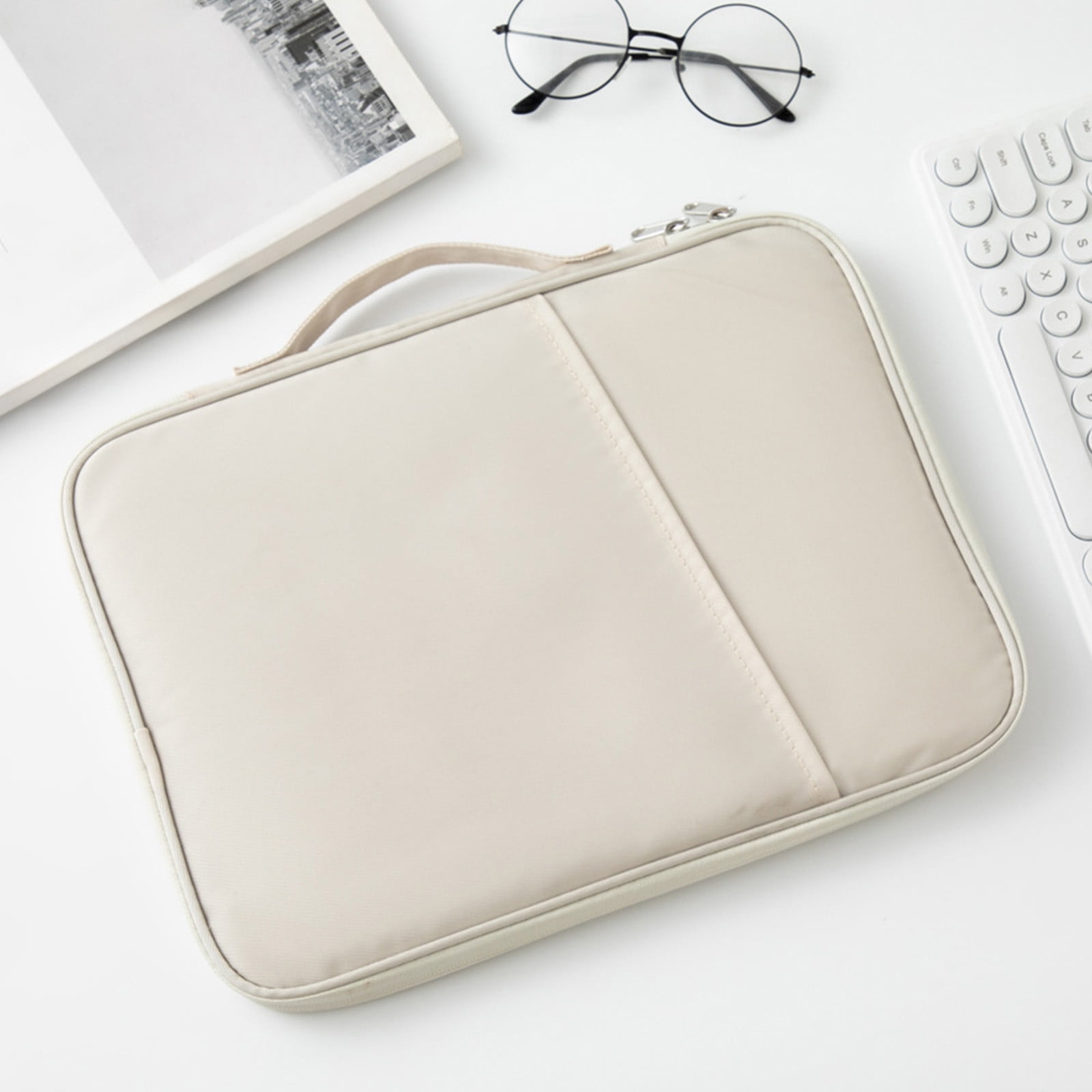 Hiroekza Universal Tablet Sleeve Case - Lightweight Laptop Bag for 10-14 Inch Tablets & Notebooks, Polyester Multi-Function Sleeve with Large Capacity for Accessories, Perfect for Work & Travel White