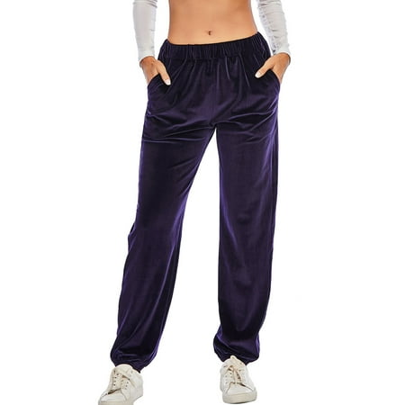 

SAYFUT Women s Velour Track Pant Open Leg Pajama Pant Super Soft Plush Comfy Velour Pants Plus Size S-2XL Purple/Pink