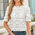 thumbnail image 6 of Fashion Olyvenn Women's Eyelet Tops Puff Short Sleeve Blouses Dressy Casual Cute Hollow Out Crochet Lace Embroidered Summer Shirts White XXL, 6 of 8