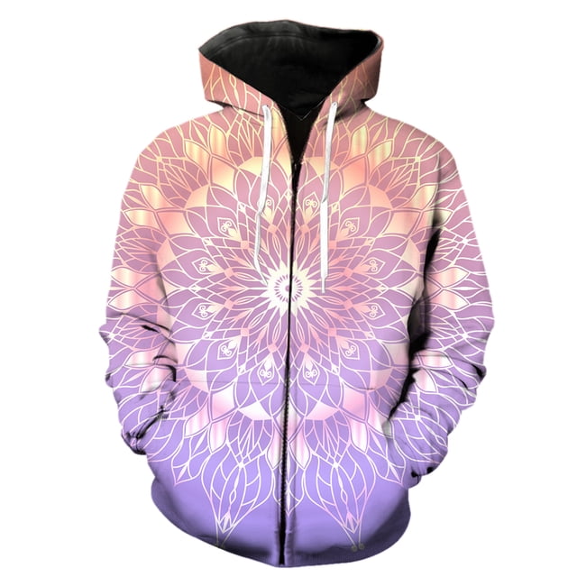 Sudadera con capucha y cremallera de mandala para hombre, divertida, con estampado 3D, estilo urbano, con capucha, chaqueta de manga larga, informal, para adolescentes, unisex