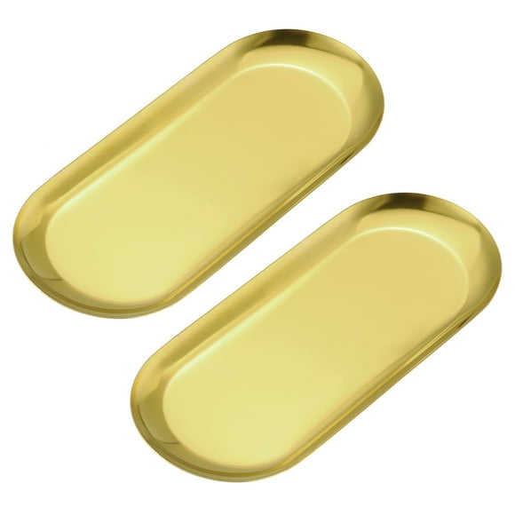 2 piezas de bandejas decorativas de acero inoxidable, bandejas de baño de 9 pulgadas, bandejas de maquillaje cosmético, bandeja pequeña para servir, dorada