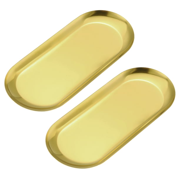 2 piezas de bandejas decorativas de acero inoxidable, bandejas de baño de 9 pulgadas, bandejas de maquillaje cosmético, bandeja pequeña para servir, dorada