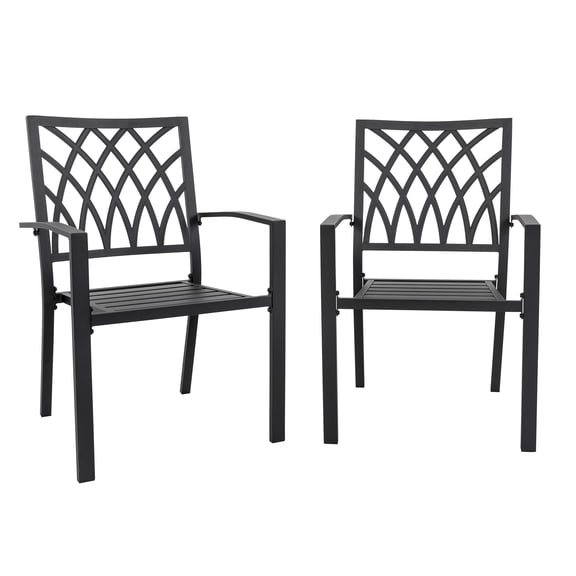 Nuu Garden Patio Outdoor Dining Chairs Set of 2, Portable Patio Dining Chairs, Stackable Patio Chairs Metal Chairs for Backyard Lawn Deck Poolside Porch Bistro, Black