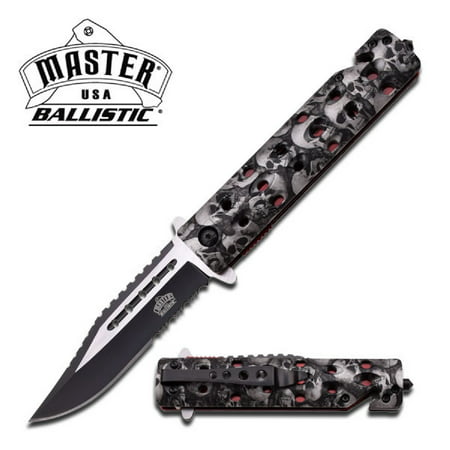 Master Assisted 3.8 in Blade Gray Skull Nylon Fiber Handle