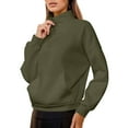 thumbnail image 2 of FAOWME Women Pullover With Pocket Long Sleeve Turtleneck Solid Color Zipper Comfortable Fashion Soft Sweatshirt For Fall Winter Daily Wear Army Green L, 2 of 4