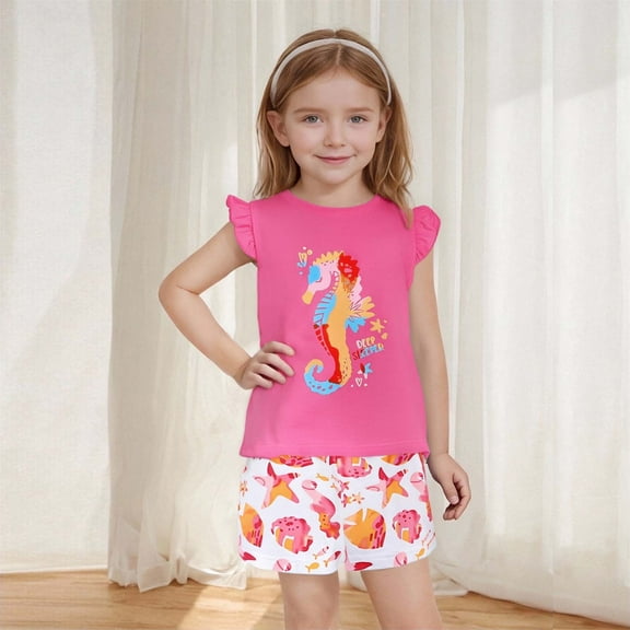 TAGOLD Kids Toddler Casual 2 Piece Outfits Set,Boys Girls Summer Sleeveless Tank Sets,Children's Printed Round Neck Small Fly Sleeve Elastic Waist Shorts Summer Casual Set,5 Years
