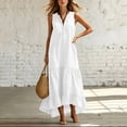 thumbnail image 5 of ClodeEU Women's Sleeveless V Neck Tiered Ruffle Maxi Dress with Pockets,Casual Loose Flowy Swing Dress White,Women's Plus M, 5 of 6