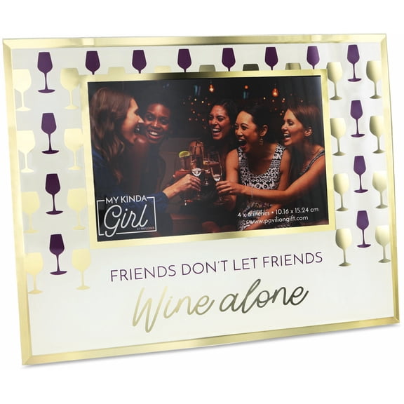 Pavilion - Friends Don't Let Friends Wine Alone - Gold & Purple Wine Glass Patterned 4x6 Picture Frame