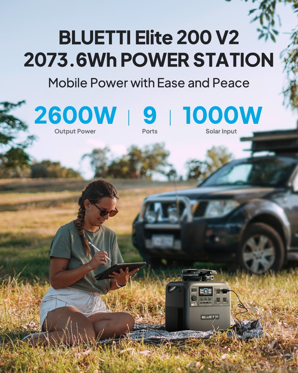 Bluetti Elite 200 V2 Portable Power Station, 2073.6Wh LiFePO4, Solar  Generator for Camping and Off-Grid - Walmart.com