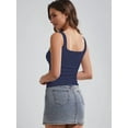 thumbnail image 5 of Women Double Lined Womens Tank Tops Y2K Going Out Crop Tops Slim Sleeveless Summer Square Neck Shirts Dark Blue XS, 5 of 6