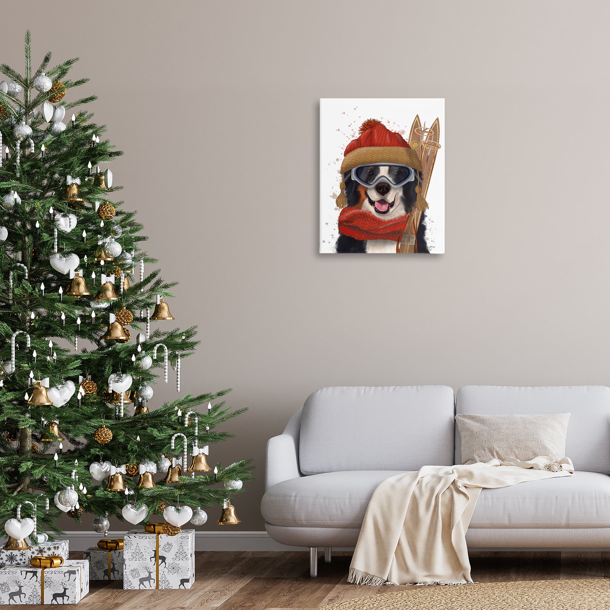 Stupell Industries Happy Skiing Dog Animals & Insects Painting Gallery Wrapped Canvas Art Prints Wall Art, 24 x 30