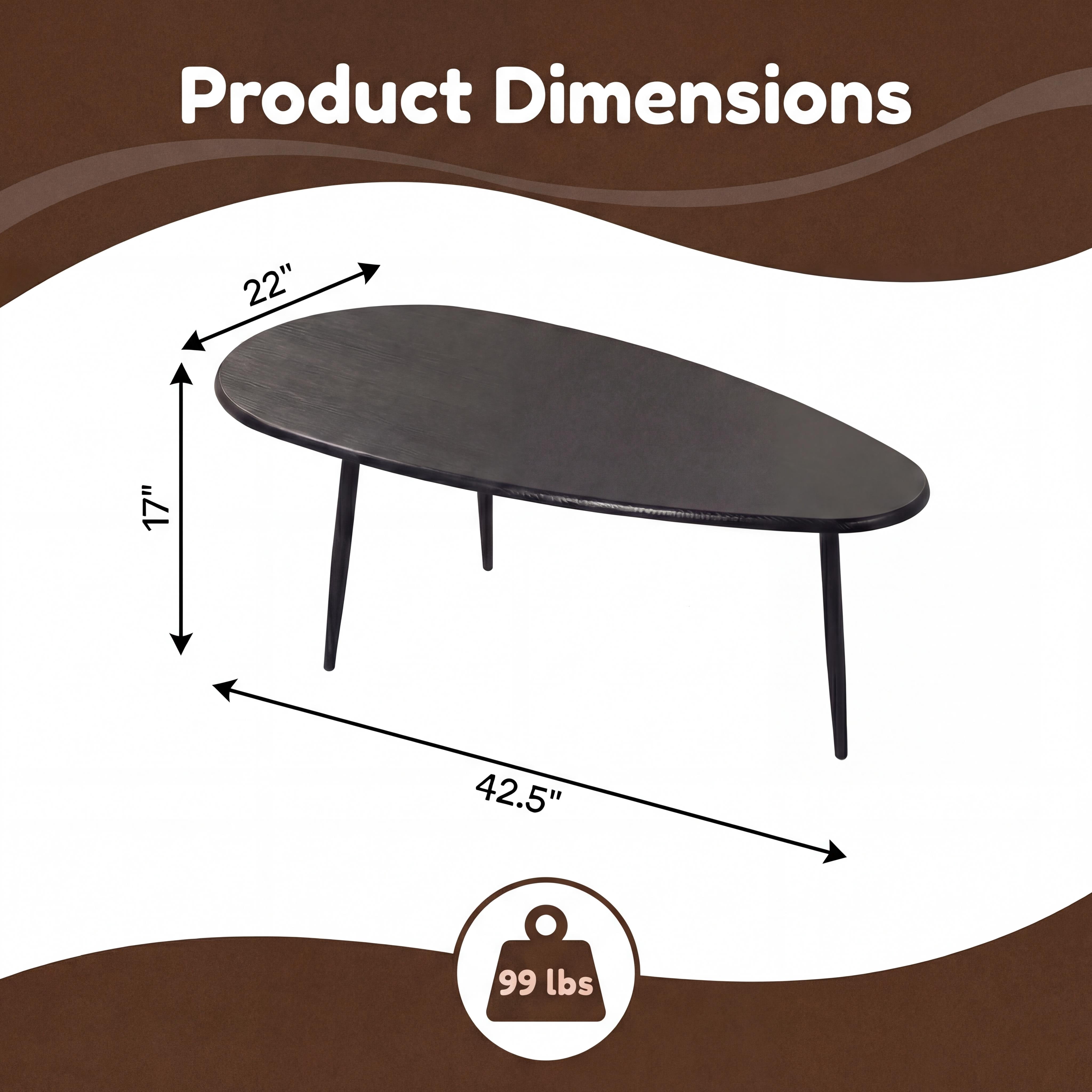 ELLEGNT Oval Coffee Table,Mid-Century Modern Center Table with Sturdy Metal Frame, Compact Retro Sofa Table for Living Room