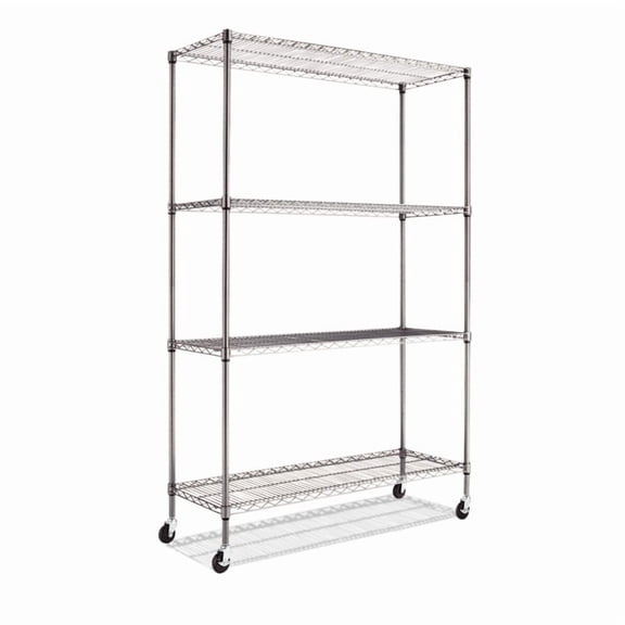 Nsf Certified 4-Shelf Wire Shelving Kit With Casters, 48w X 18d X 72h, Black Anthracite