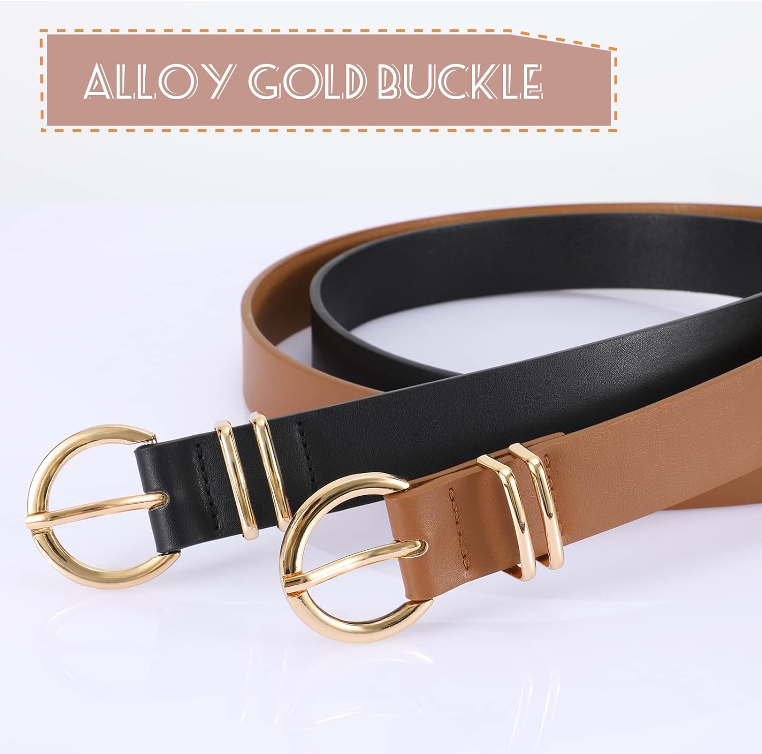 4913 3 Pack Women\'s Belts For Jeans Pants Fashion Gold Buckle Ladies Dress 3 Pack Women main image 3