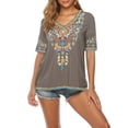 thumbnail image 7 of Higustar Embroidered Tops for Women Short Sleeve V Neck Plus Size Boho Mexican Style Blouse Peasant Tops Women T Shirts Casual Tee Ladies Tunics-S/Gray/442/H, 7 of 7