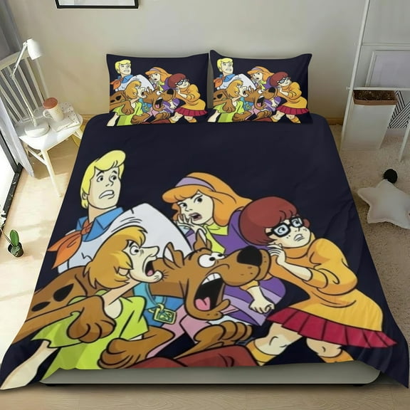 Scooby Themed Bed Sheet Set Three Piece Set 53x79 In ches Comfortable And Skin Friendly Unique Design Creating A Star Studded Night Home Decor Gifts For Family Friends fans