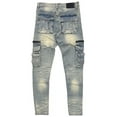 thumbnail image 2 of GFTD LA Los Angeles Men's Skinny Fit Jeans Magic Cargo Stretch Stonewash Denim (29, Light Stonewashed), 2 of 6