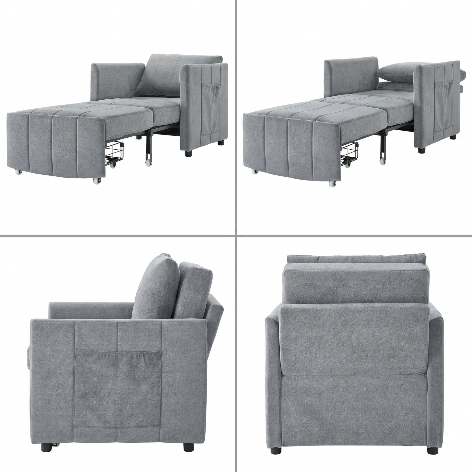 Sailvan 31.5" Convertible Pull Out Sofa Bed, Adjustable Chenille Sleeper Chair with Storage Grey