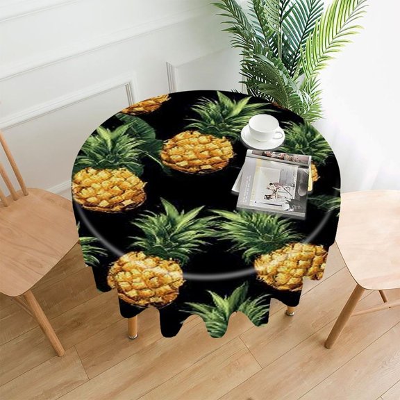 RKSupls 60 Inch Round Tablecloth, Pineapples Black Pattern Premium Polyester Straight Edge Wrinkle Resistant Washable Table Cover for Party Home Dining Decor