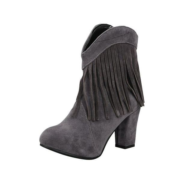 【COLOR iN ID】suede ankle boots XZNGL Women Retro Shoes Casual Fashion Solid Color Fringed