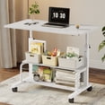thumbnail image 2 of edx Height Adjustable Desk Standing Desk Small Desk for Small Spaces, Mobile Rolling Computer Desk on Wheels, Portable Desks Study Table for Home Office,White, 2 of 7