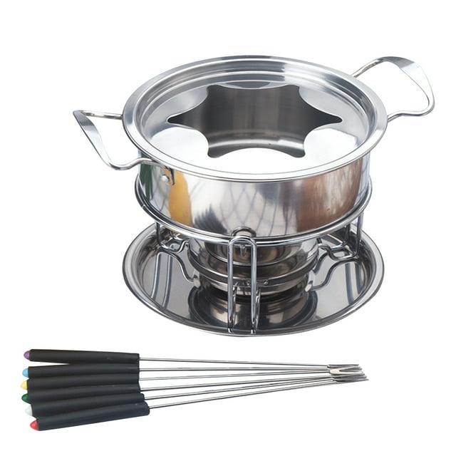 CIMAXIC 10-Piece Set Stainless Steel Chocolate Melting Pot Cheese Fondue Set Kitchen Accessories,9.65"X7.09"X3.19"
