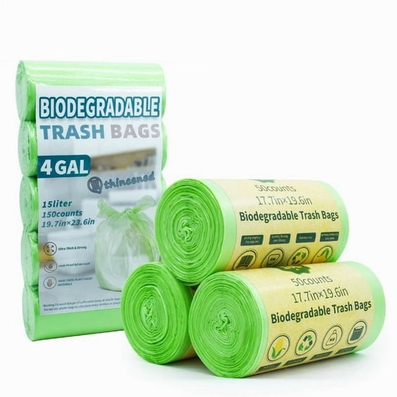 4 Gallon Biodegradable Trash Bags , 1.5 Mil Thick-150 Count (Green)