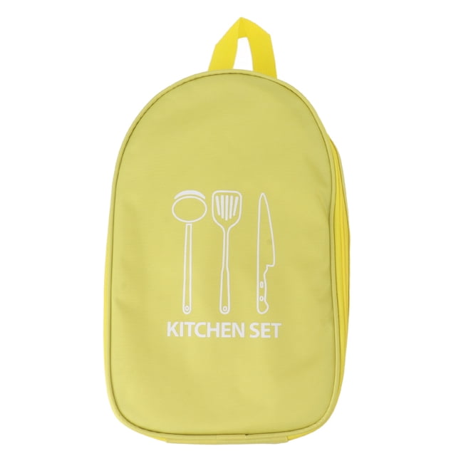 Bolsa de viaje para utensilios de cocina con asa para barbacoa y kit de cocina para exteriores, organizador portátil de utensilios de cocina para acampar de color amarillo