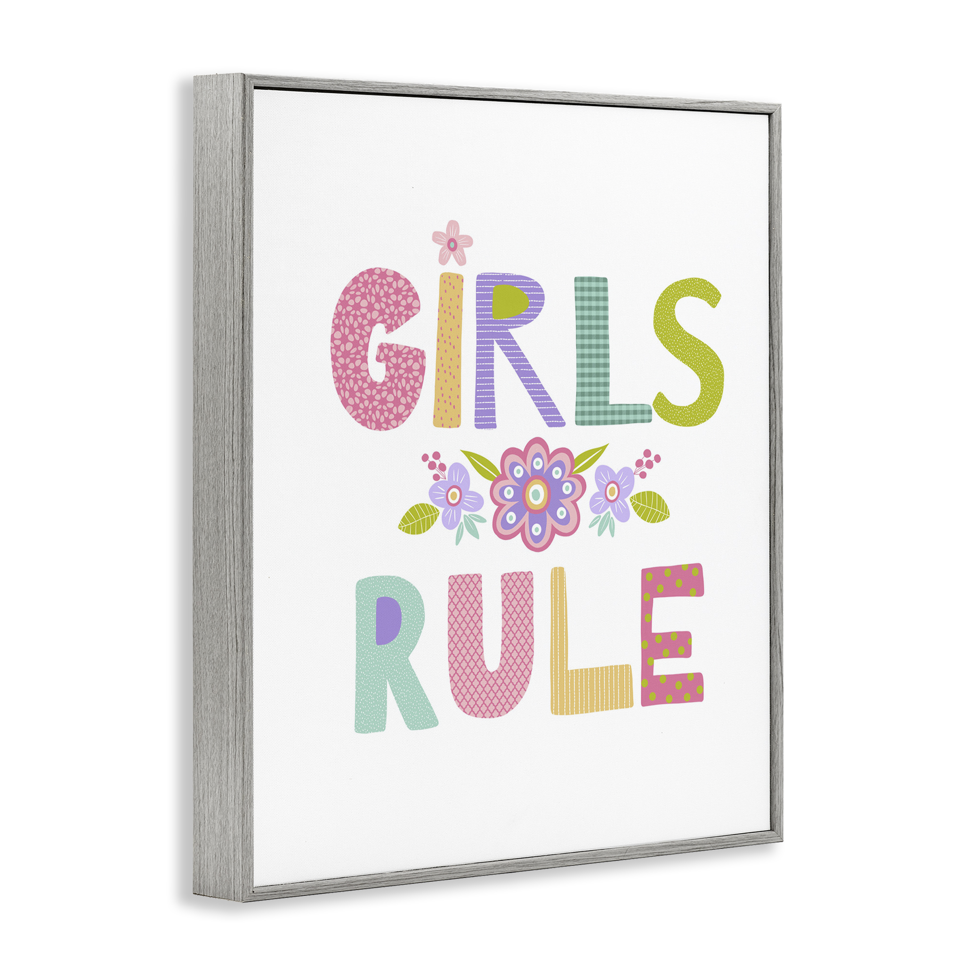 Stupell Industries Girls Rule with Flowers Botanical & Floral Painting Gray Framed Art Print Wall Art, 11 x 14