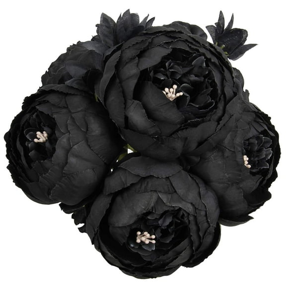 Ramo de flores artificiales con forma de peonía de seda, color negro (1 unidad)