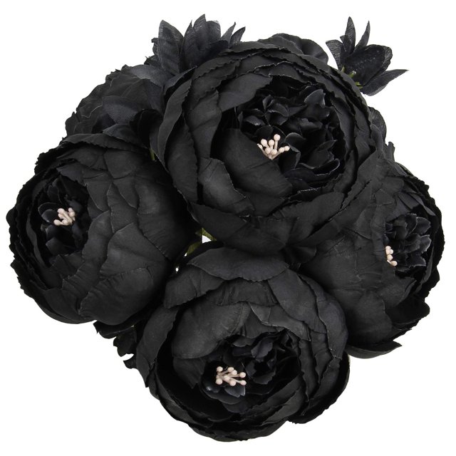 Ramo de flores artificiales con forma de peonía de seda, color negro (1 unidad)