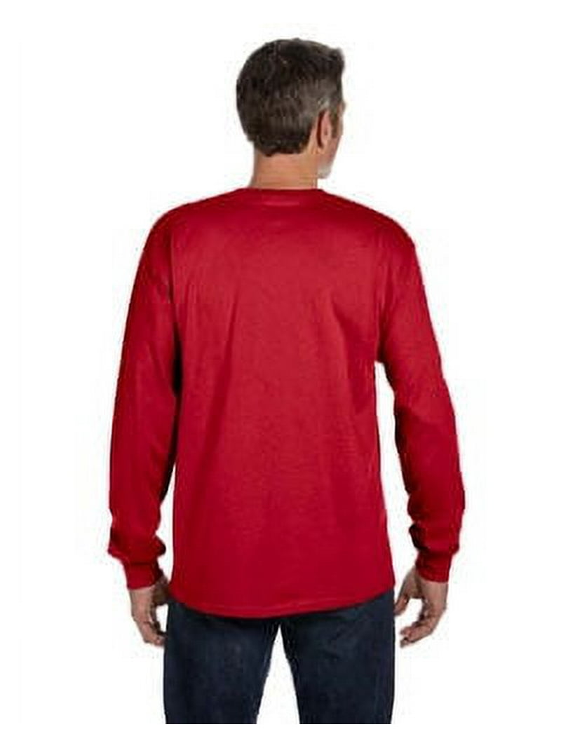 Hanes - Authentic Long Sleeve Pocket T-Shirt - 5596, Deep Red, S