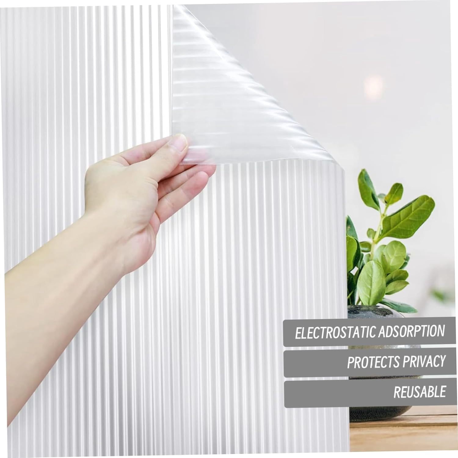 Window Privacy Film 3×0.6 m Vertical Strip Fluted Frosted Glass Film - Static Cling, Anti-UV Sun Block for Bathroom Door & Home Decor-xyj