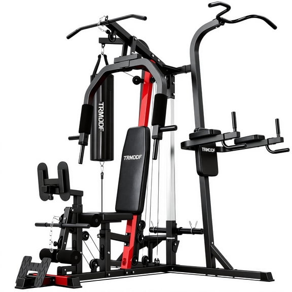 Lnow Power Rack Cage, 7-in-1 Home Smith Machine with Punching Bag & Pull-Up Bar, Multifunctional Workout Station for Full Body Strength Training & Cardio