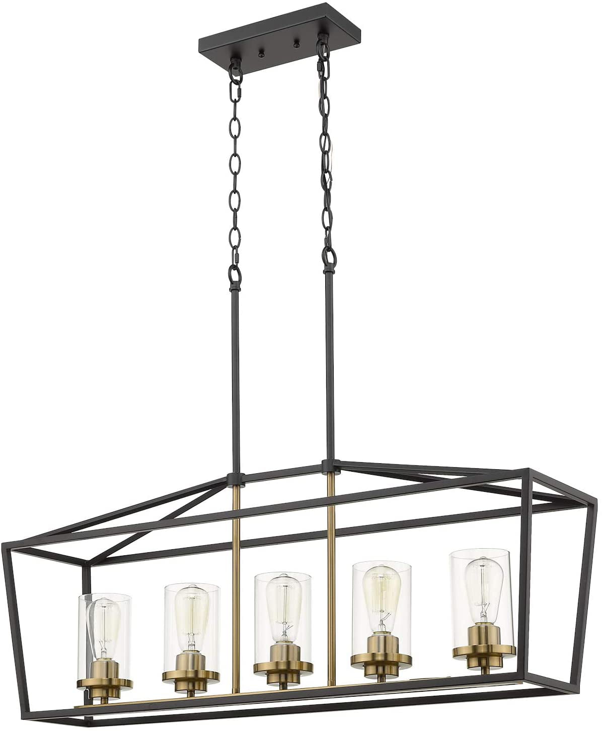 Oil Rubbed Bronze Finish with Clear Glass Shade Emliviar 5-Light Kitchen Island Lighting 2074LP ORB Modern Domestic Linear Pendant Light Fixture