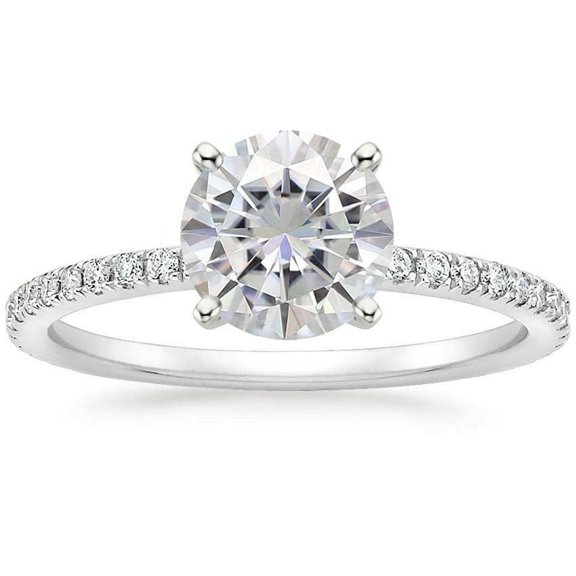 HeartsAndYou 4ct Round Cut Moissanite Engagement Ring for Women 18k White Gold over Silver with Accents