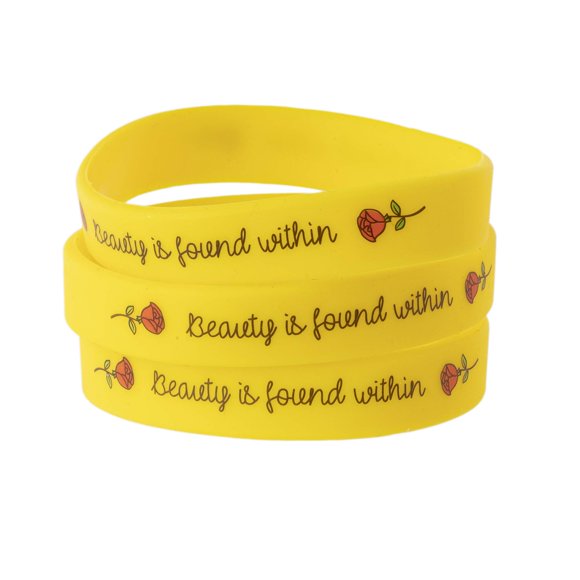 Rose Beauty Wristband Party Favors, 24 Pack Silicone Bands Beauty and the Beast Theme Bracelets for Girl Power Teens Tween Birthday Supplies Celebration Positive Message - Silicone Bracelets for Girls