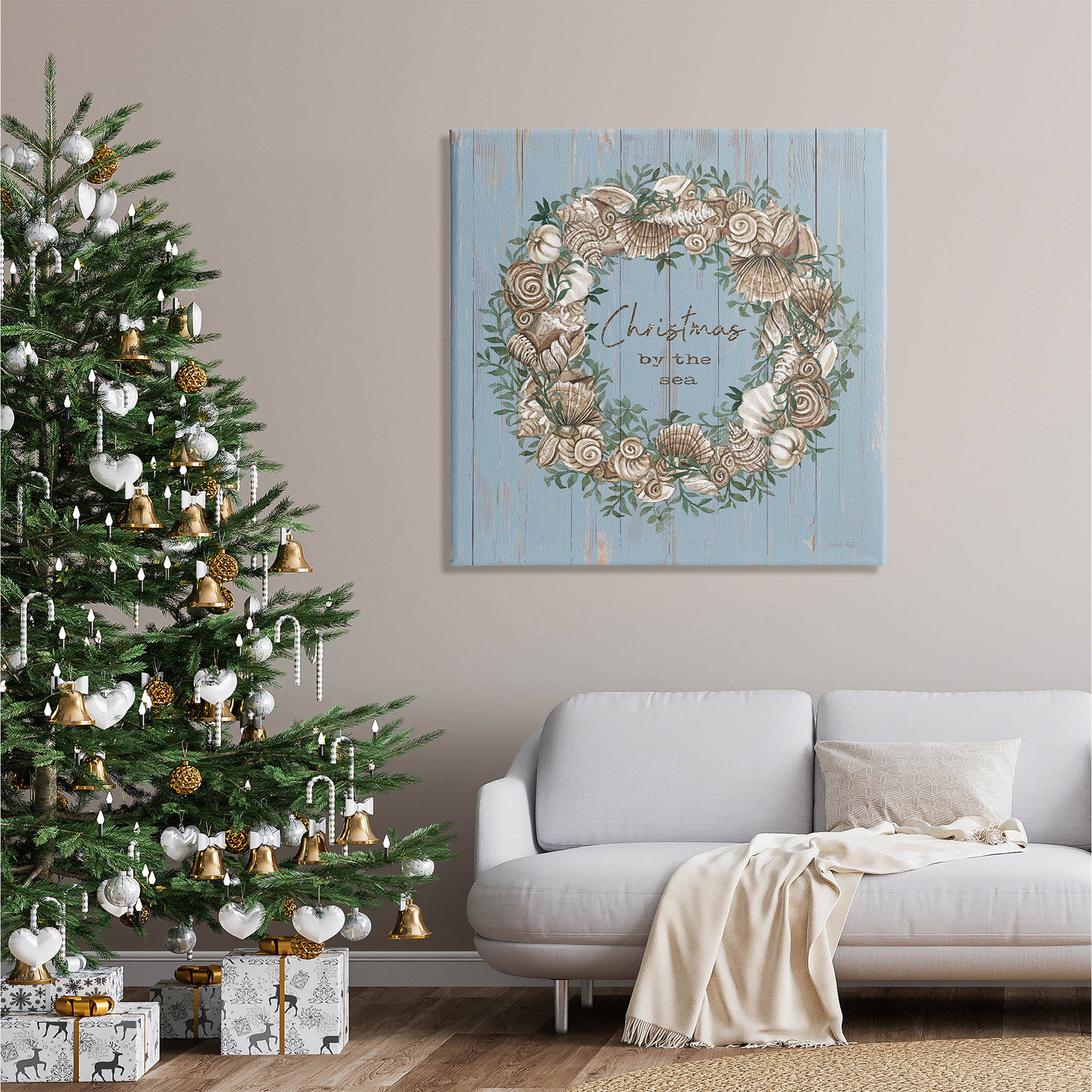 Christmas By The Sea Shell Wreath Holiday Graphic Art Gallery Wrapped Canvas Print Wall Art