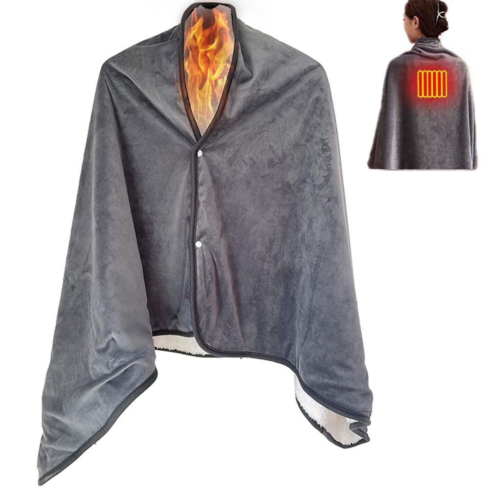 USB Plaid Electric Heated Shawl Blanket, Fleece Wearable Heated Blanket