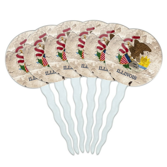 Rustic Illinois State Flag Distressed USA Cupcake Picks Toppers Decoration Set of 6