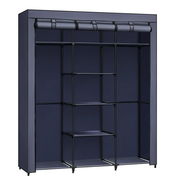 SONGMICS Portable Clothes Closet, Non-Woven Fabric Wardrobe, Storage Organizer, Dark Blue,Adult