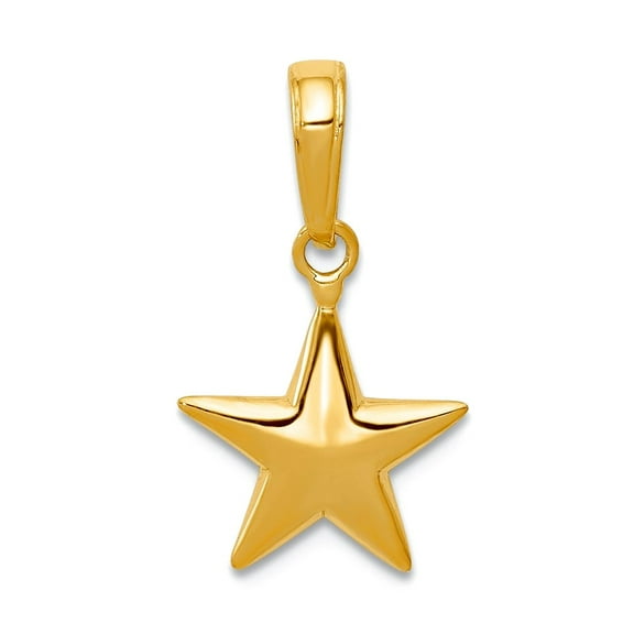 14k Yellow Gold Solid Small Polished 3-D Star Charm 17.2x11.3mm Pendant Necklace for Women