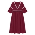 thumbnail image 5 of ClodeEU Women's Lace Trim V Neck 3/4 Sleeve Tunic Midi Dress,Casual Boho Beach Vacation Dress Wine,Women's Plus M, 5 of 7