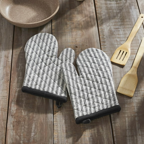 VHC Brands Cotton Oven Mitt Set of 2, Heat Resistant, Baking Glove Pot Holder, Kitchen Mitts, Sawyer Mill Black Collection, 12.5x8, Country Black