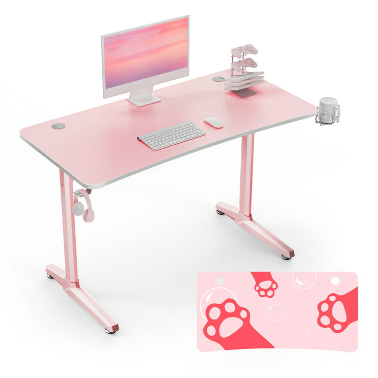 Eureka Ergonomic 47 Pink Computer Gaming Desk, Curved Gamer Table