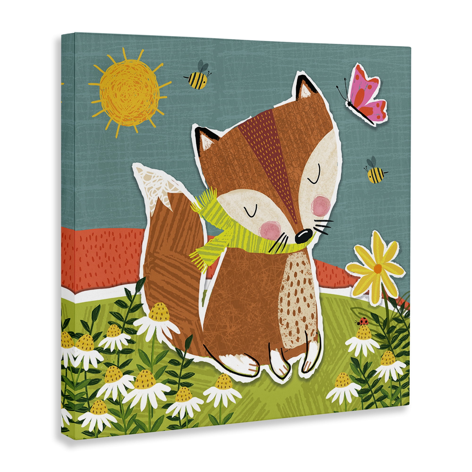 Stupell Industries Whimsical Nature Fox Animals Painting Wrapped Canvas Art Print Wall Art, 24 x 24