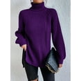 thumbnail image 2 of EYIIYE Chandail d'Automne Hiver pour Femmes à Manches Longues Col Roulé Tricoté chandail Couleur Unie Ourlet Fendu Long Tricoté Ample Décontracté Confortable, 2 of 8