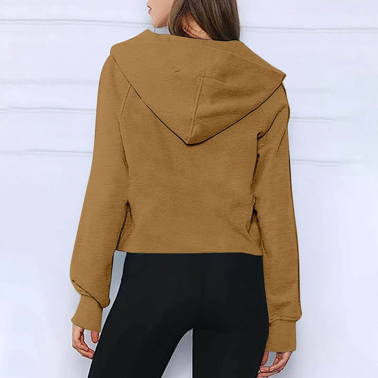 HHei_K Hoodies Women's Long Sleeve Casual Lapel Pullover Half Zip Sweatshirts  Thumb Hole Cropped Sweatshirts With Pocket 