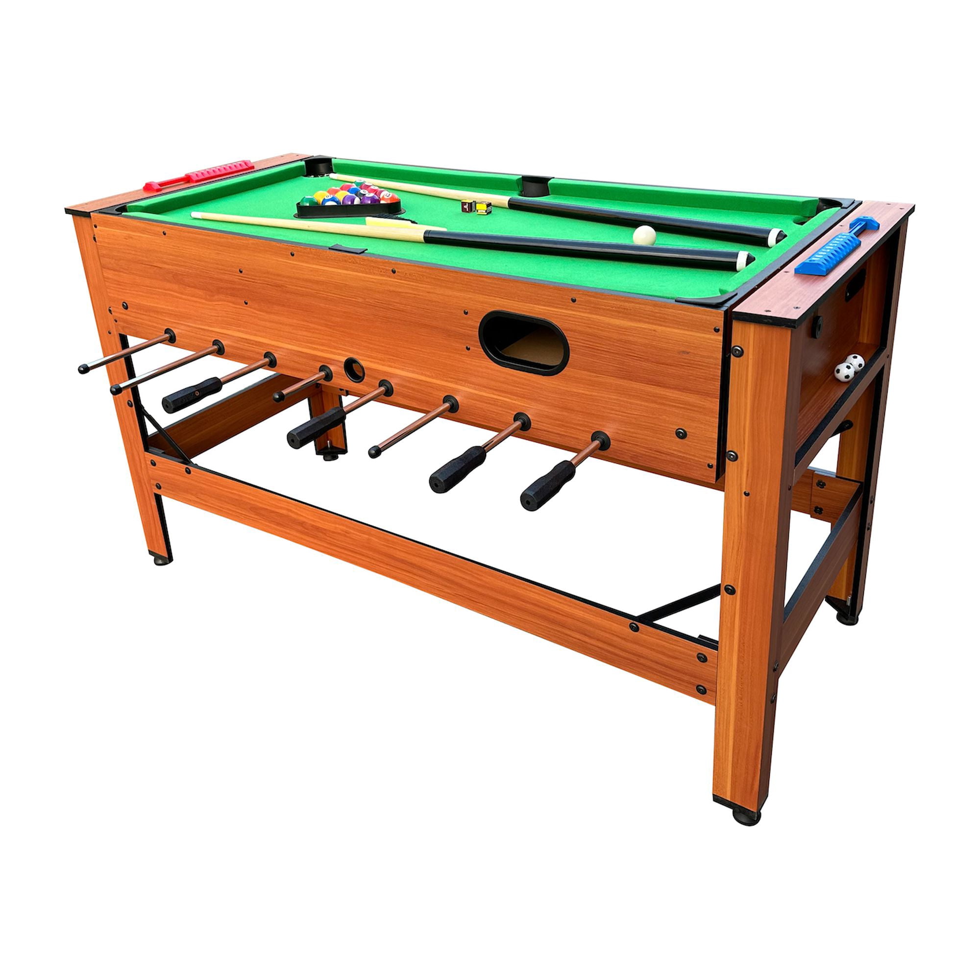 KICK Twain 48″ 2-in-1 Multi Game Table (Brown) - Combo Game Table Set - Billiards/Pool and Foosball for Home, Game Room, Friends and Family!